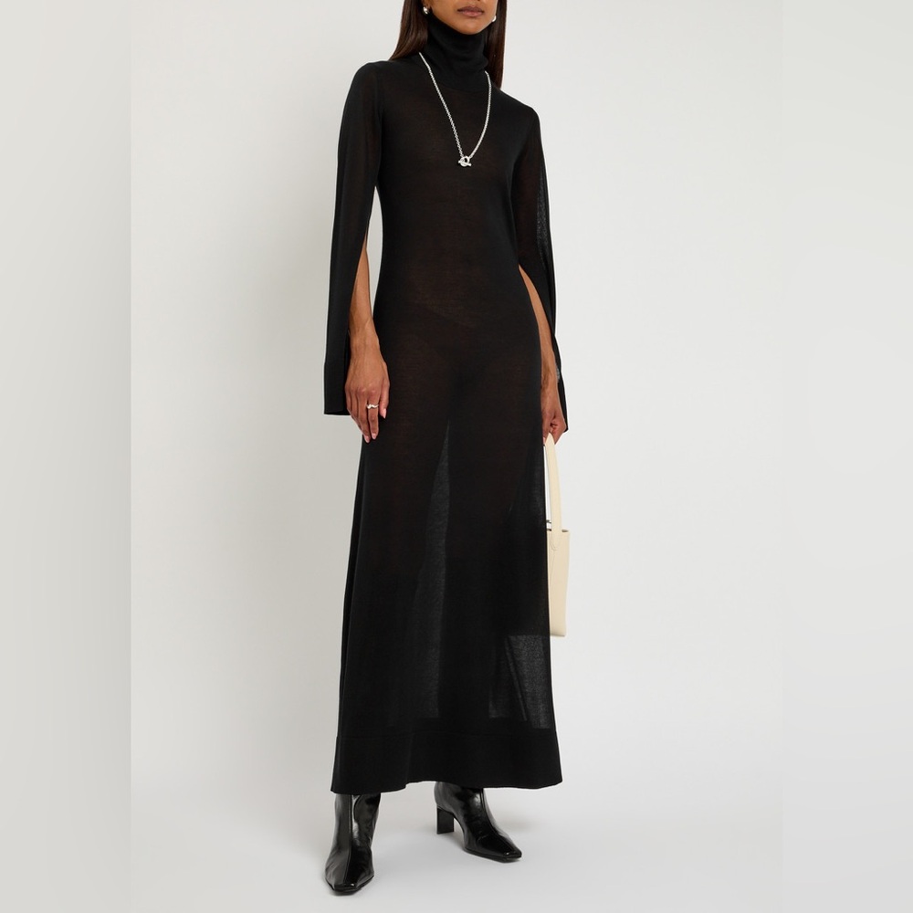 Toteme Cashmere Blend Slit Sleeve Turtleneck Knitted Maxi Dress Black Sz S - Picture 5 of 17